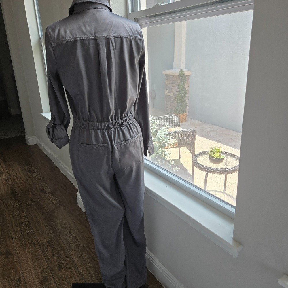 White House Black Market Jumpsuit Womens 4 Gray Utility Cargo Long Sleeve Chic - Picture 7 of 14